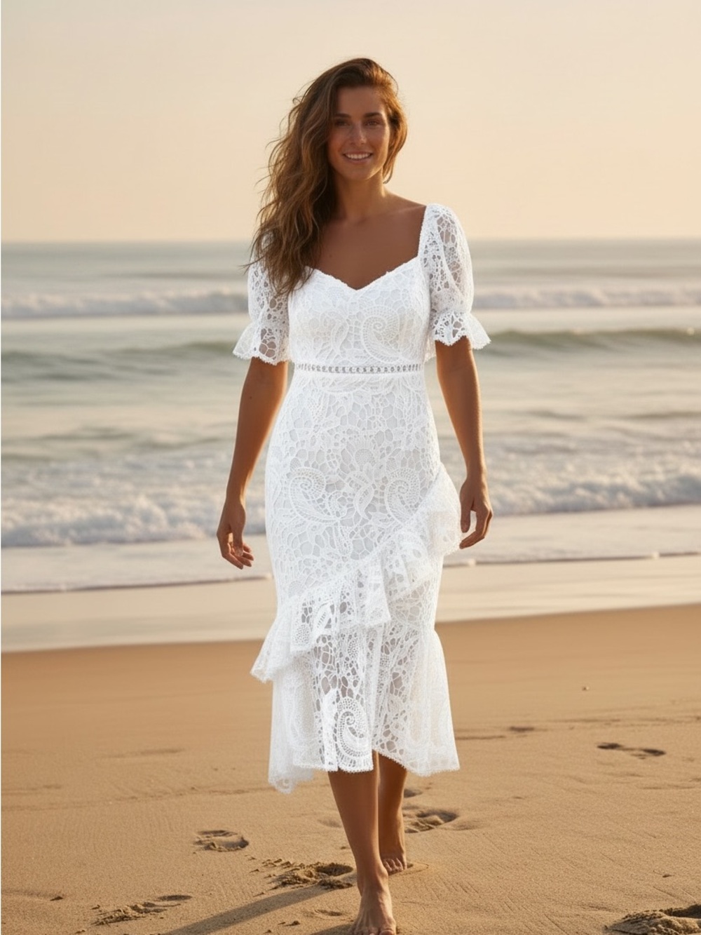 Lulus Briarwood White Lace Ruffled Midi Dress M - NWOT